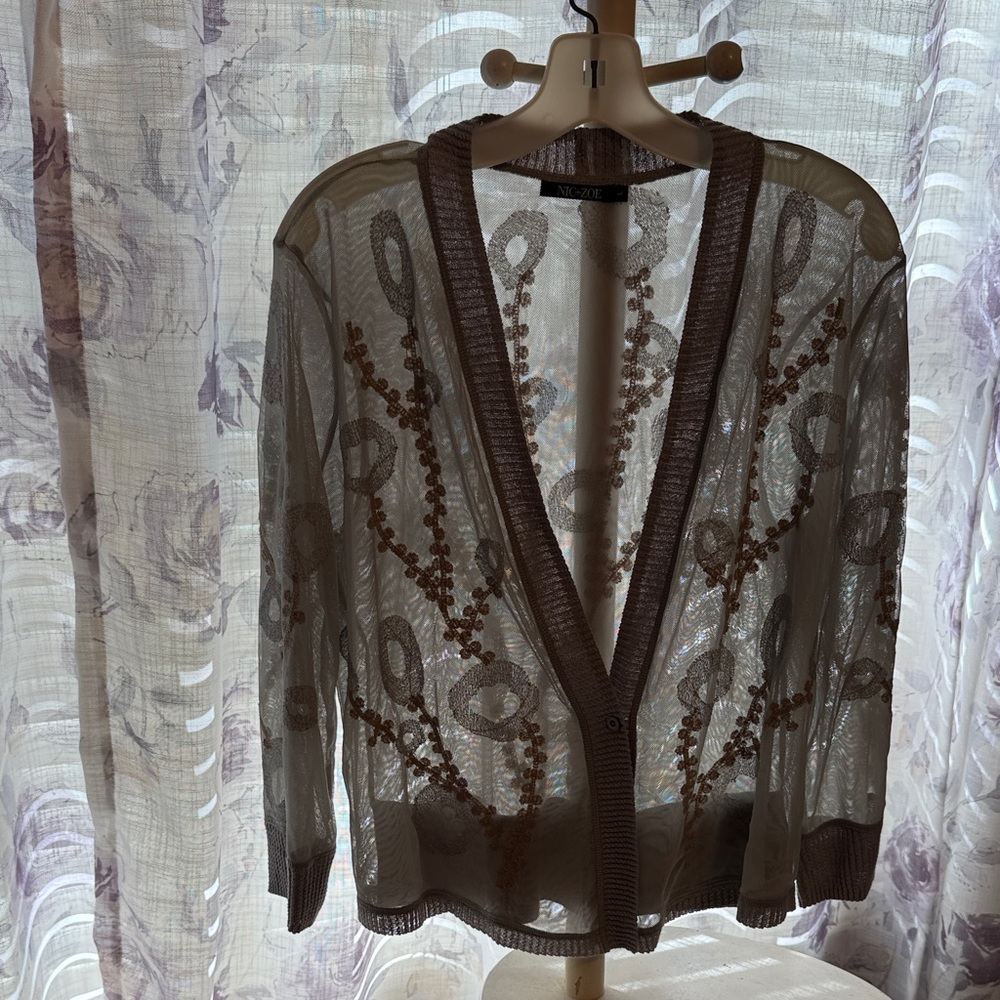 NIC+ZOE Sheer Brown Cardigan Sweater